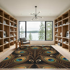 Golden Peacock Feather Art Deco Rug