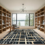 Modern Gold and Charcoal Intersecting Grid Rug