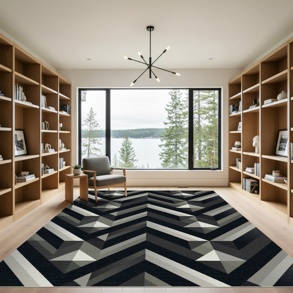 Monochrome Geometric Chevron Peak Abstract Rug