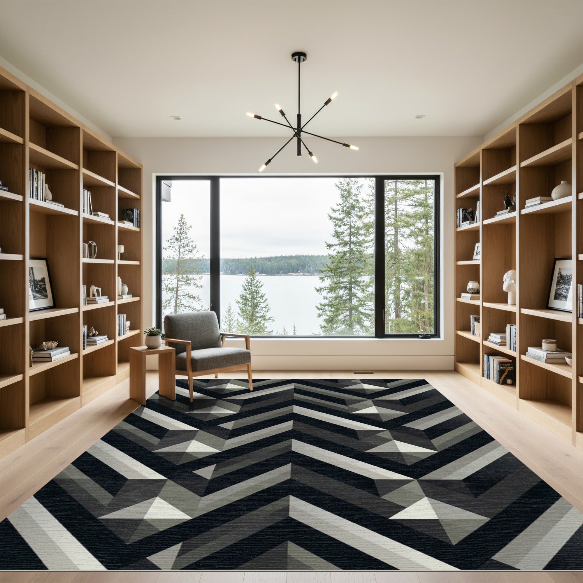 Monochrome Geometric Chevron Peak Abstract Rug