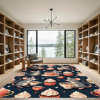 Whimsical Gray Mouse Tea Cup Treats Rug