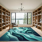 Abstract Teal Liquid Wave Flow Rug