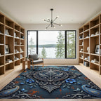 Ethereal Silver Floral Medallion Blue Rust Rug