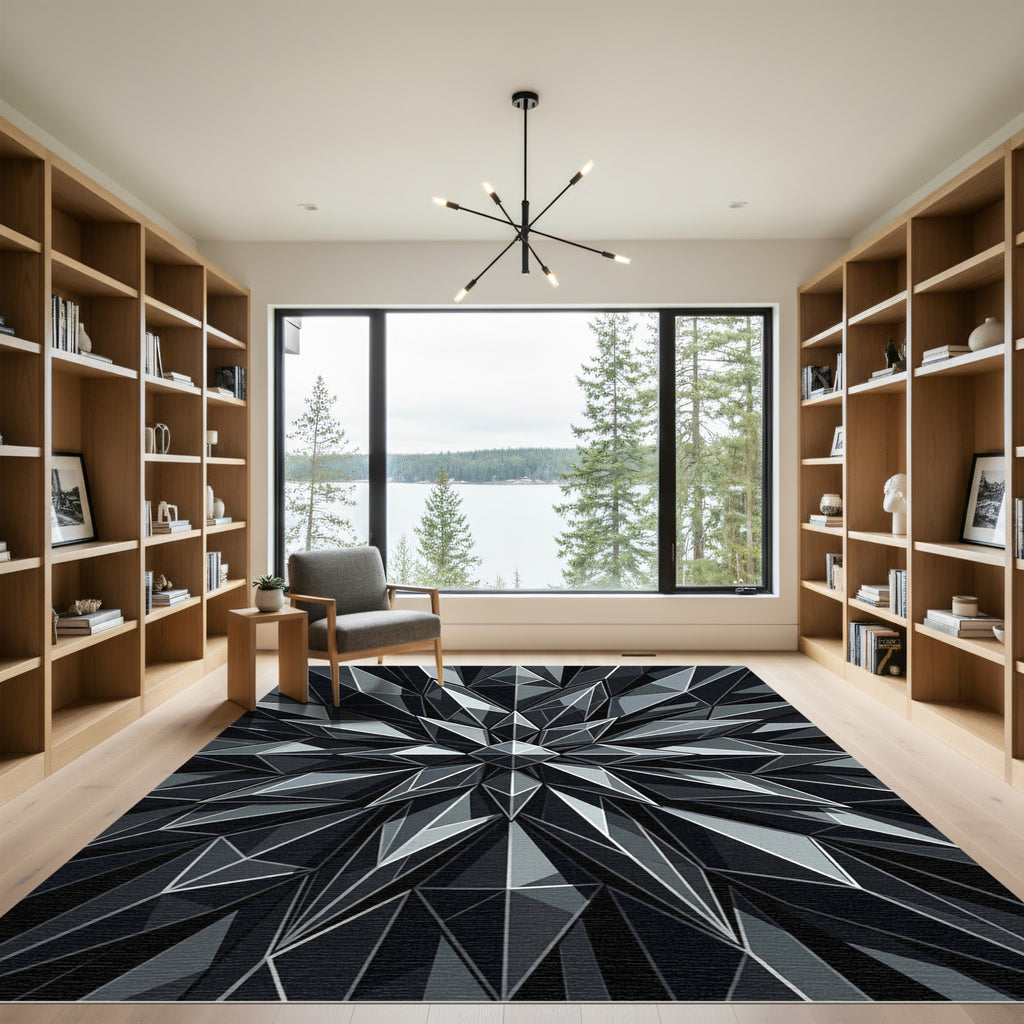 Dark Silver Geometric Facet Sculpture Rug