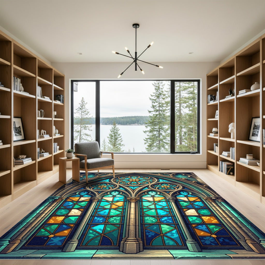Gothic Teal Floral Archway Glass Rug
