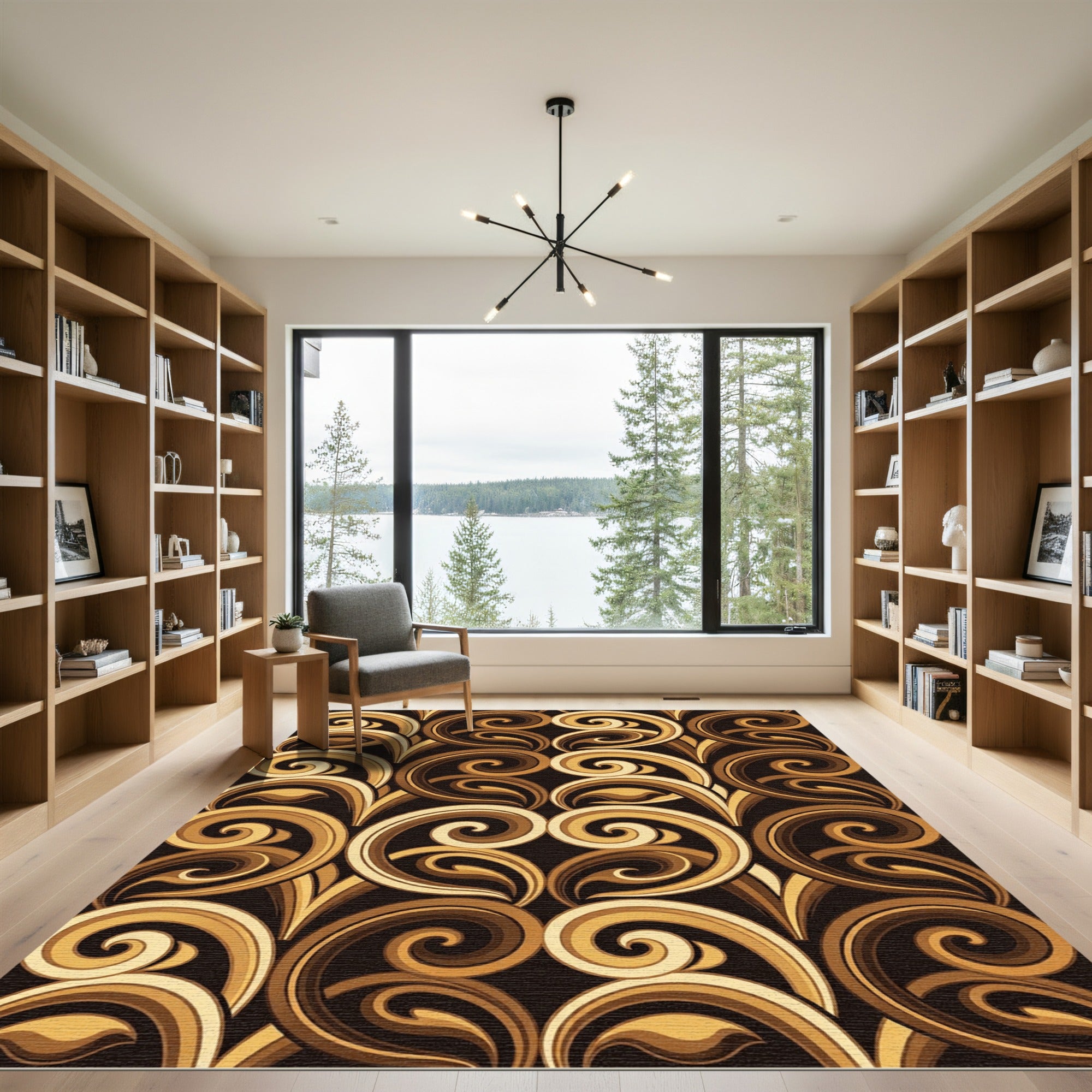 Golden Swirl Scroll Pattern Rug