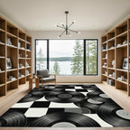 Retro Vinyl Record Checkered Monochrome Art Rug