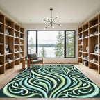 Elegant Sage Seafoam Flowing Swirls Rug