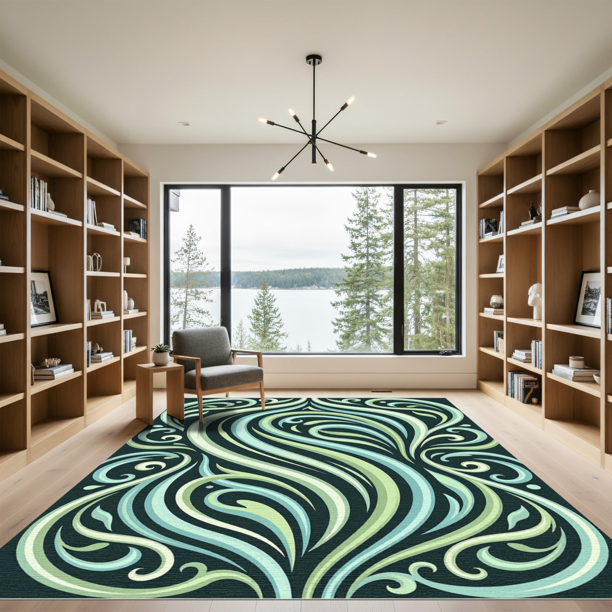 Elegant Sage Seafoam Flowing Swirls Rug