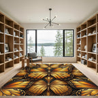 Ornate Golden Butterfly Foliage Art Rug