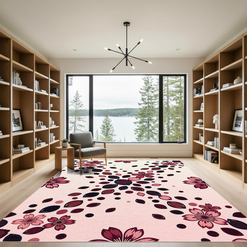Cherry Blossom Pink Deep Red Accents Rug