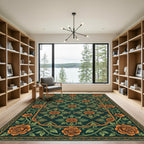 Ornate Amber Rose Garden Scroll Rug