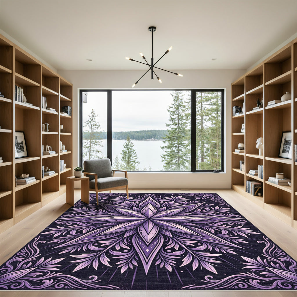 Ornate Violet Radiant Star Medallion Rug