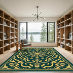 Emerald Gold Detailed Floral Medallion Rug