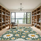Botanical Sage Green Daisy Floral Rug