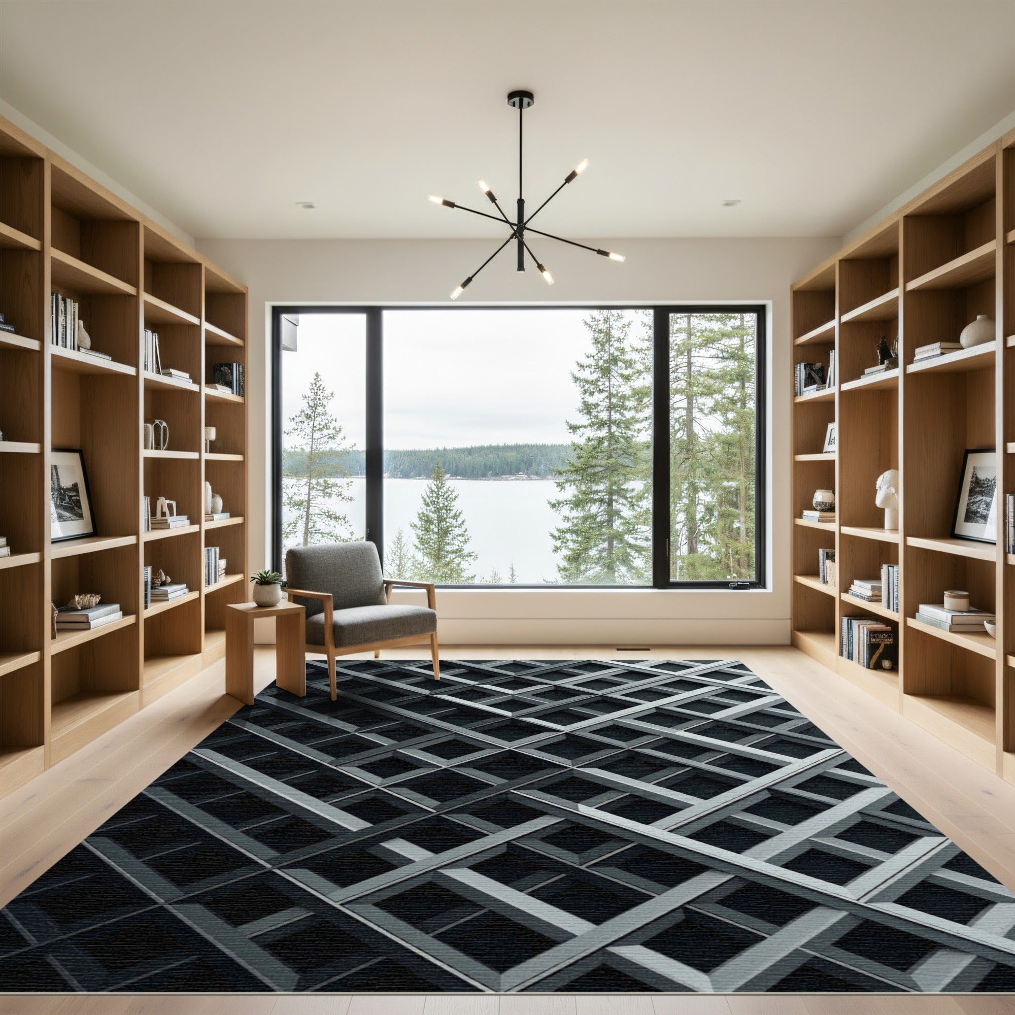 Modern Monochromatic Three Dimensional Grid Rug