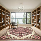 Ornate Pink Floral Scroll Medallion Rug