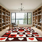 Bold Red White Heart Checker Rug