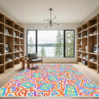Yellow Squares Wavy Purple Orange Lines Rug