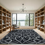 Elegant Silver Metallic Scrollwork Filigree Rug