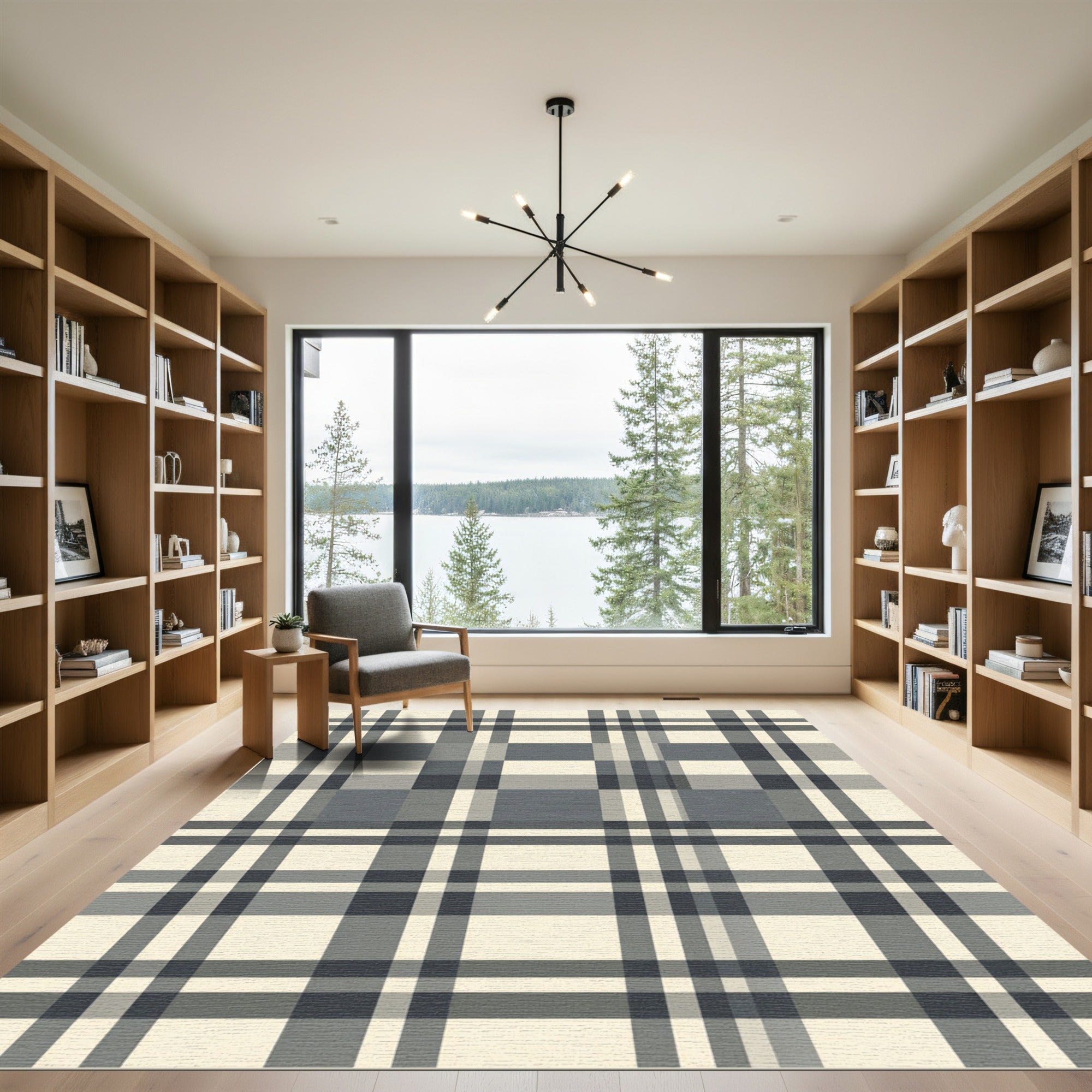 Graphite Cream Plaid Weave Rug