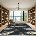 Dark Charcoal Monochrome Fish Illustration Rug