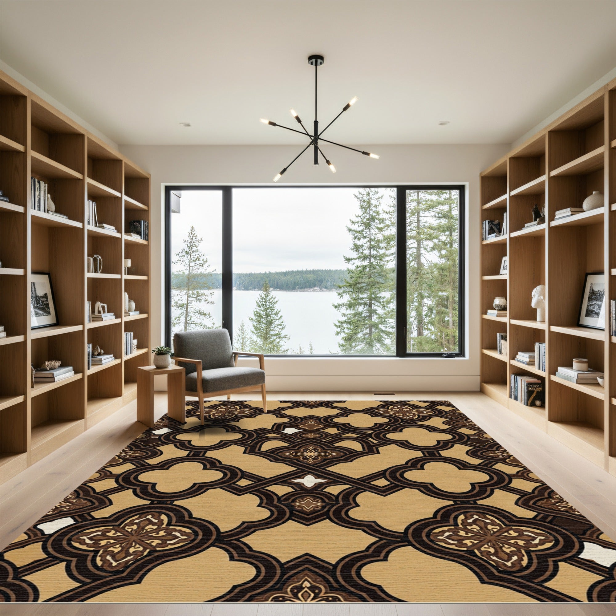 Elegant Bronze Quatrefoil Interlocking Geometric Rug