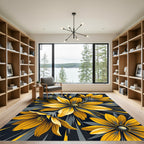 Vibrant Yellow Floral Charcoal Abstract Rug