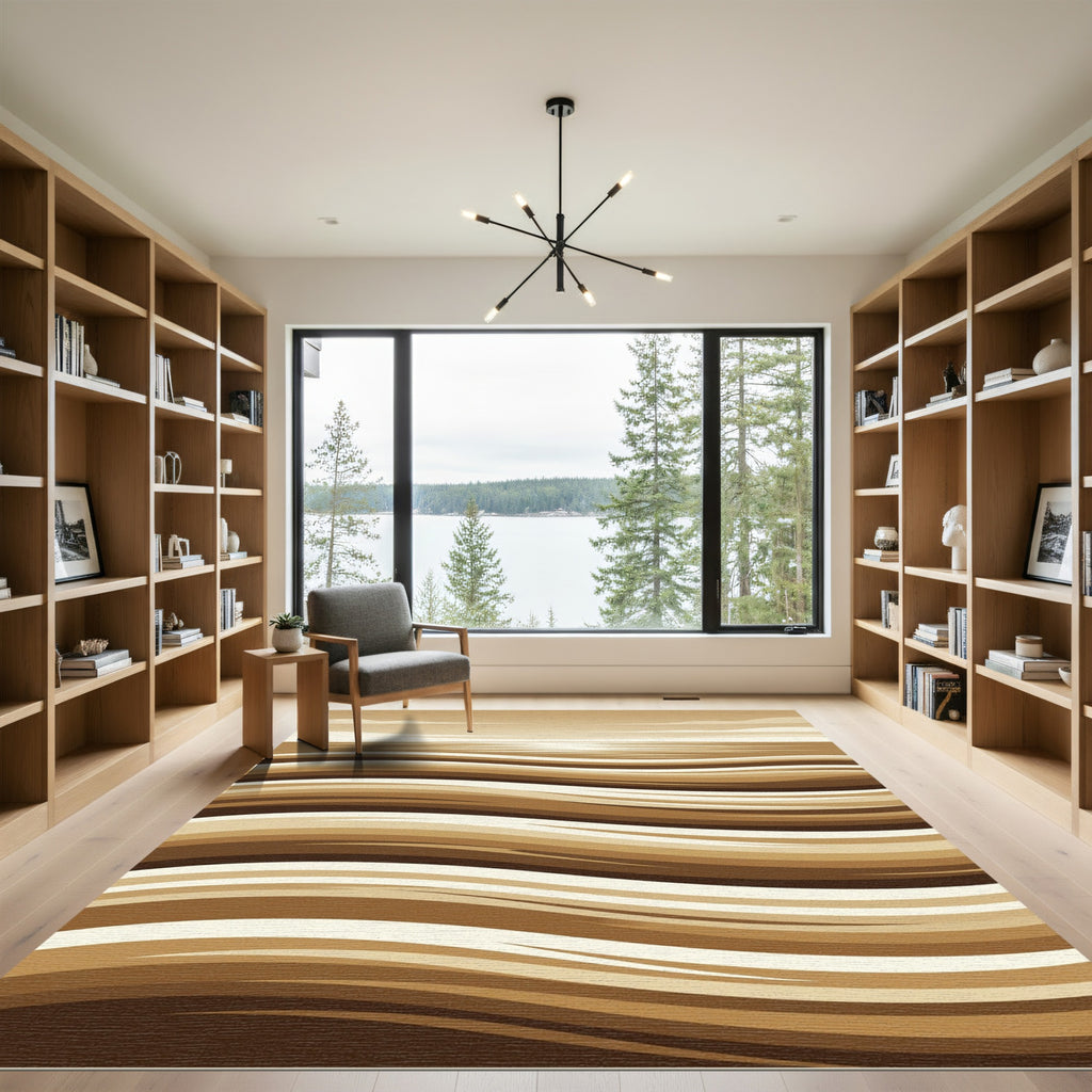 Minimalist Sepia Abstract Rolling Waves Rug