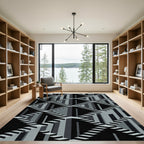 Monochrome Geometric Optical Illusion Staircase Rug