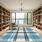 Classic Navy and Azure Plaid Grid Rug