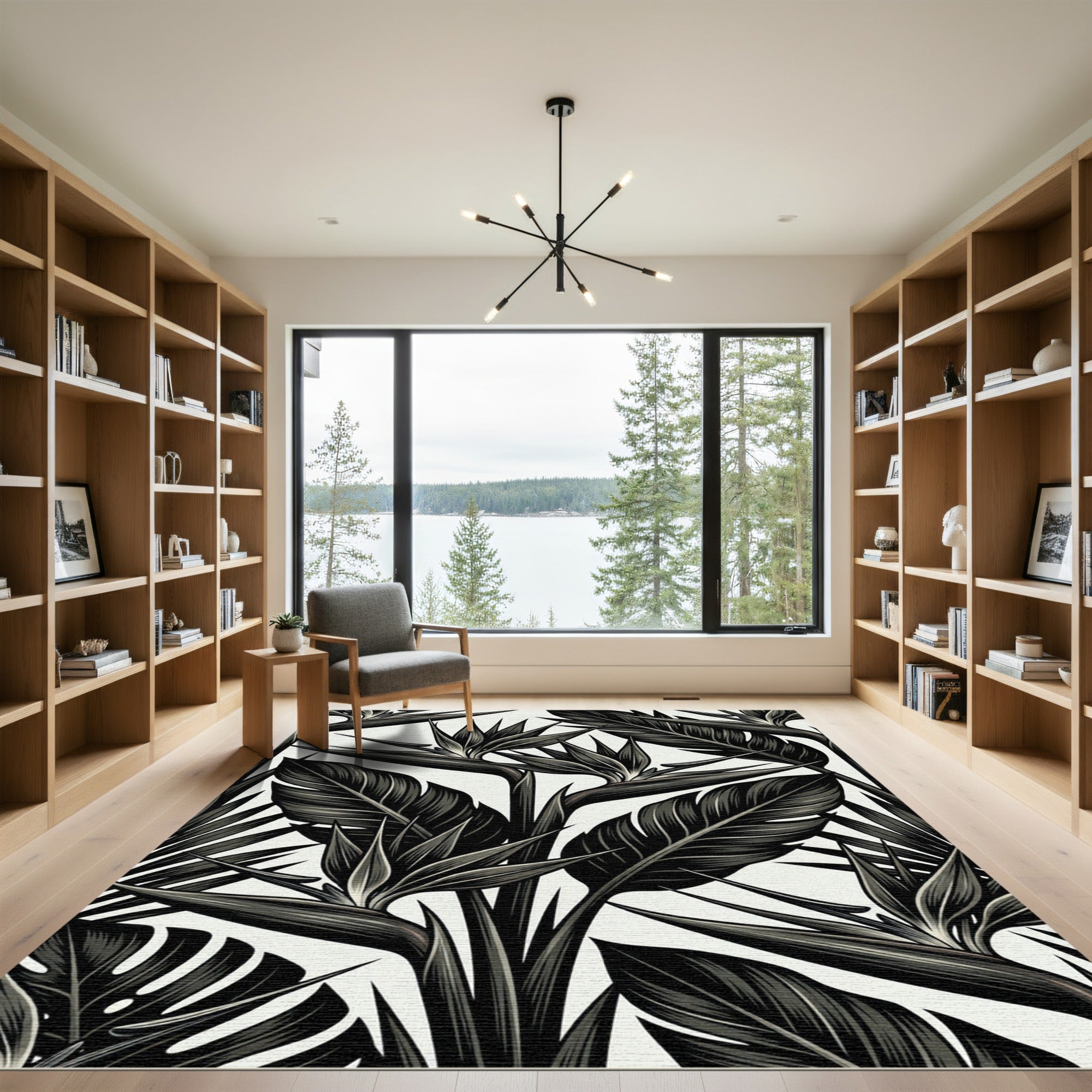 Dark Tropical Bird of Paradise Floral Rug