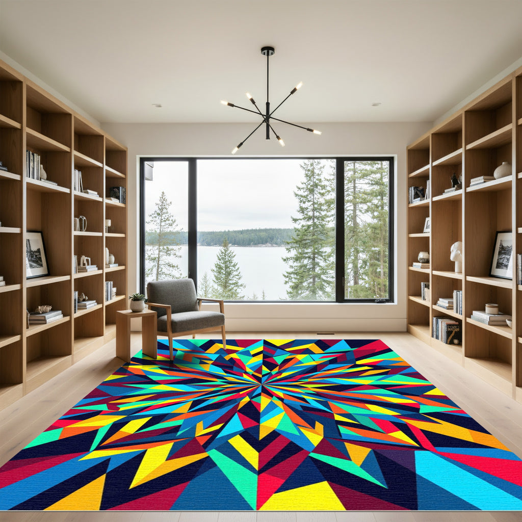 Vibrant Geometric Radiant Multicolored Kaleidoscope Rug
