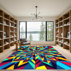 Vibrant Geometric Radiant Multicolored Kaleidoscope Rug