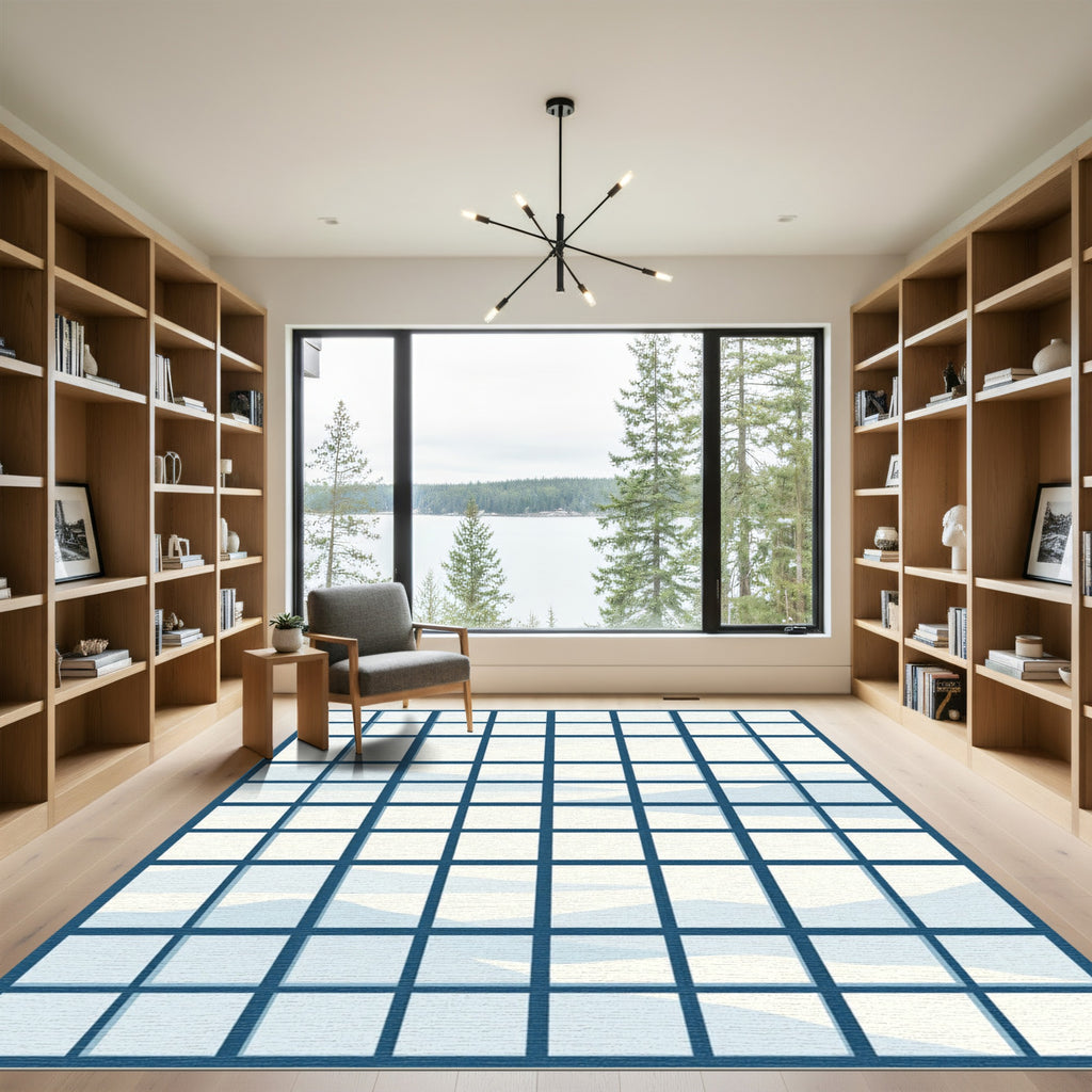 Indigo Grid Landscape Window View Rug