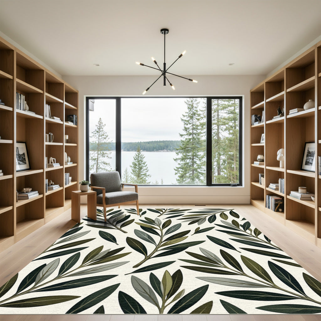 Earthy Green Olive Branch Collage Rug