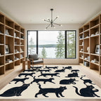 Whimsical Black Cat Silhouette Illustrated Rug