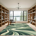Earthy Sage Abstract Flowing Swirls Rug