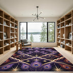 Elegant Purple Peacock Feather Gold Art Rug
