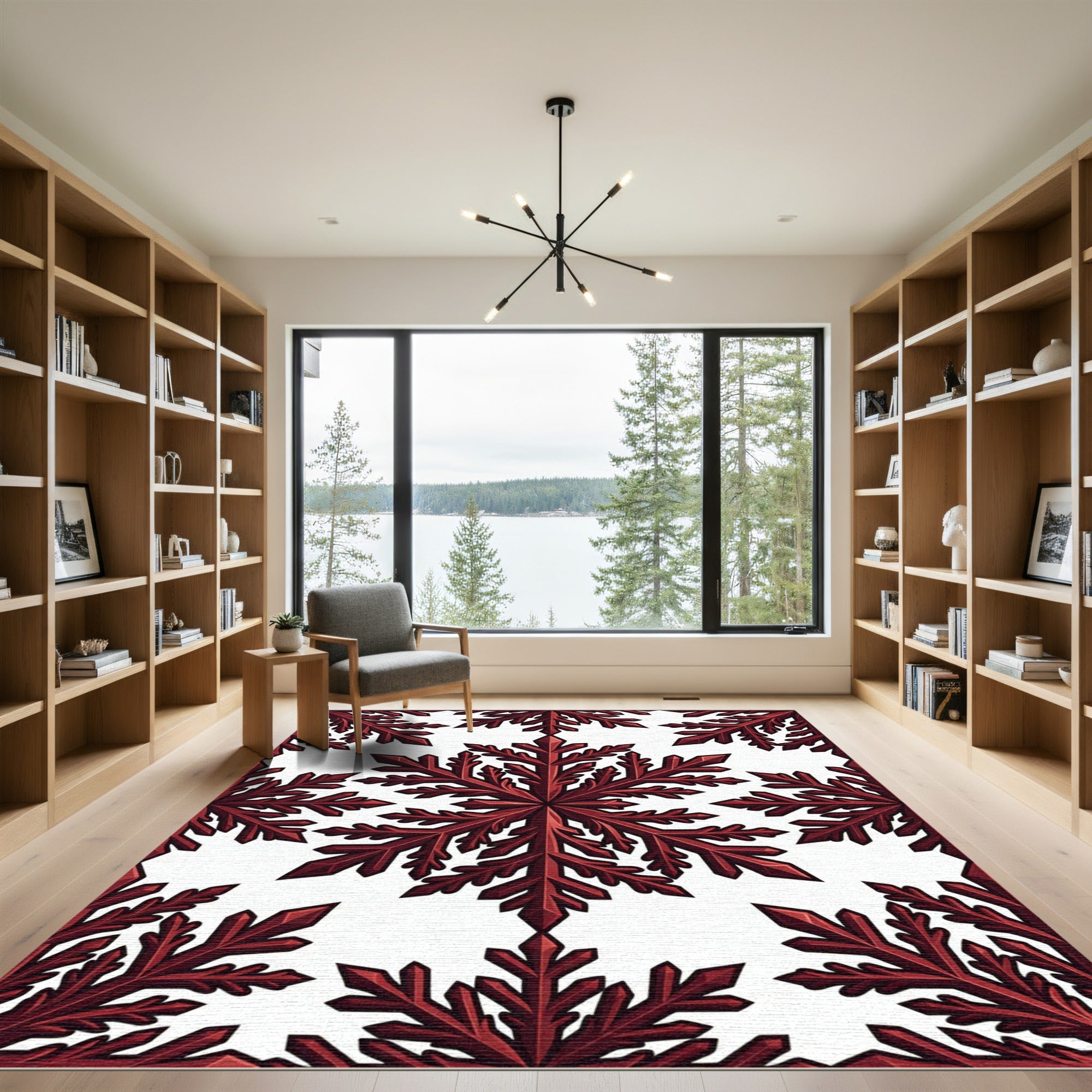 Dark Red Crystal Snowflake Fragment Rug