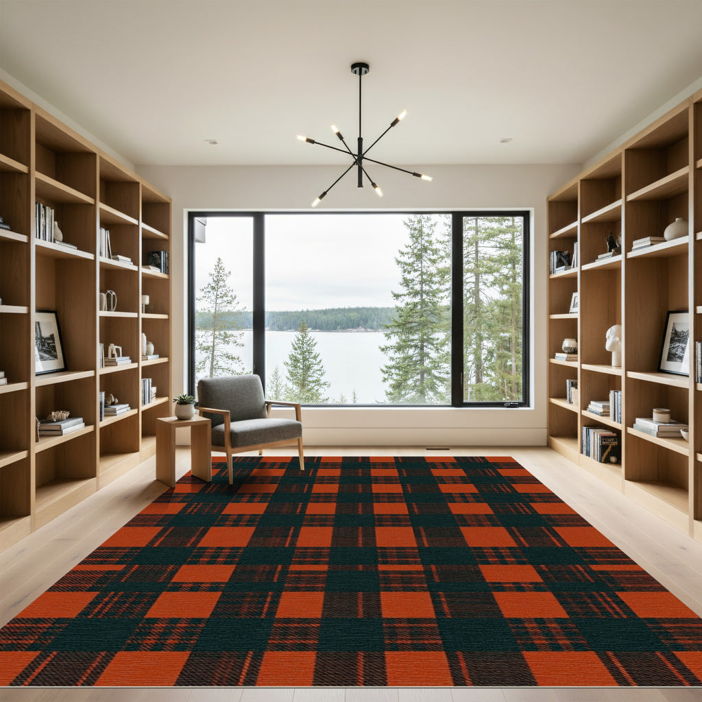 Rustic Orange Black Buffalo Check Rug