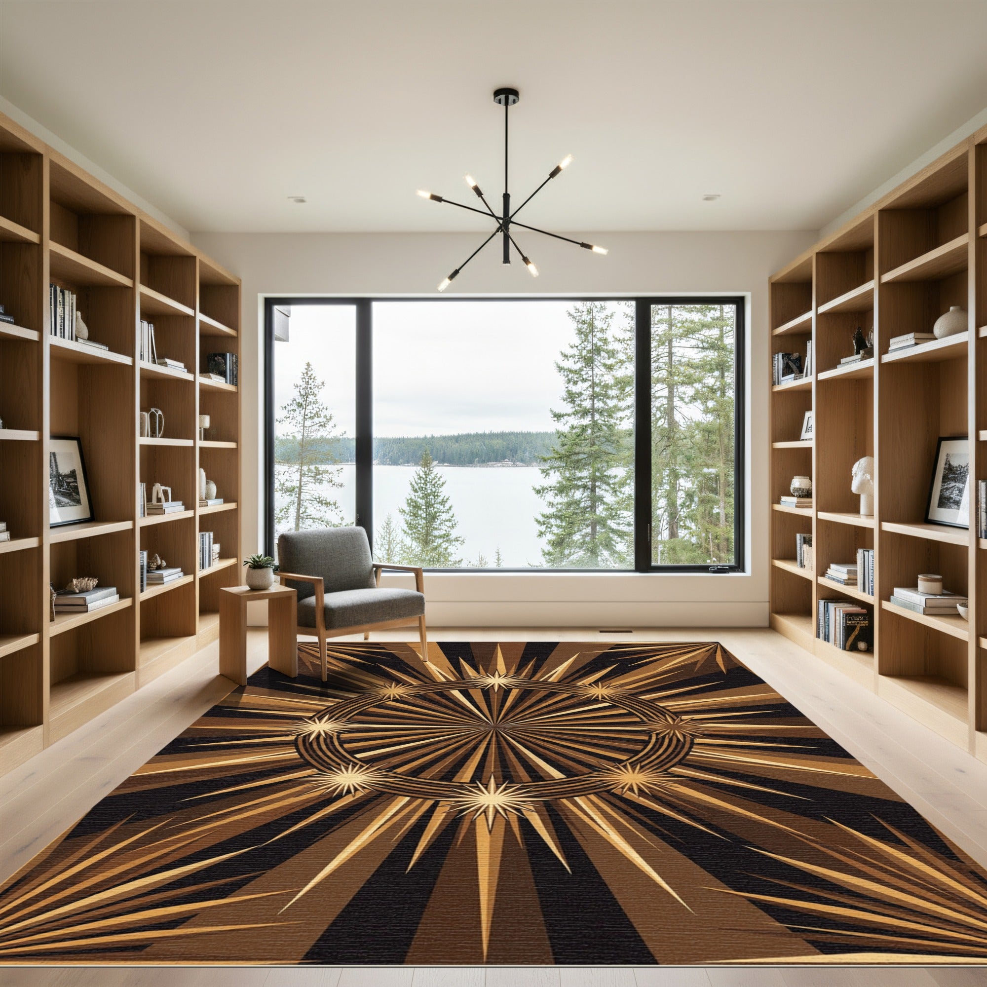 Golden Starburst Sun Rays Rug