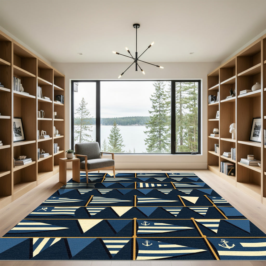 Nautical Navy Blue Anchor Flag Art Rug