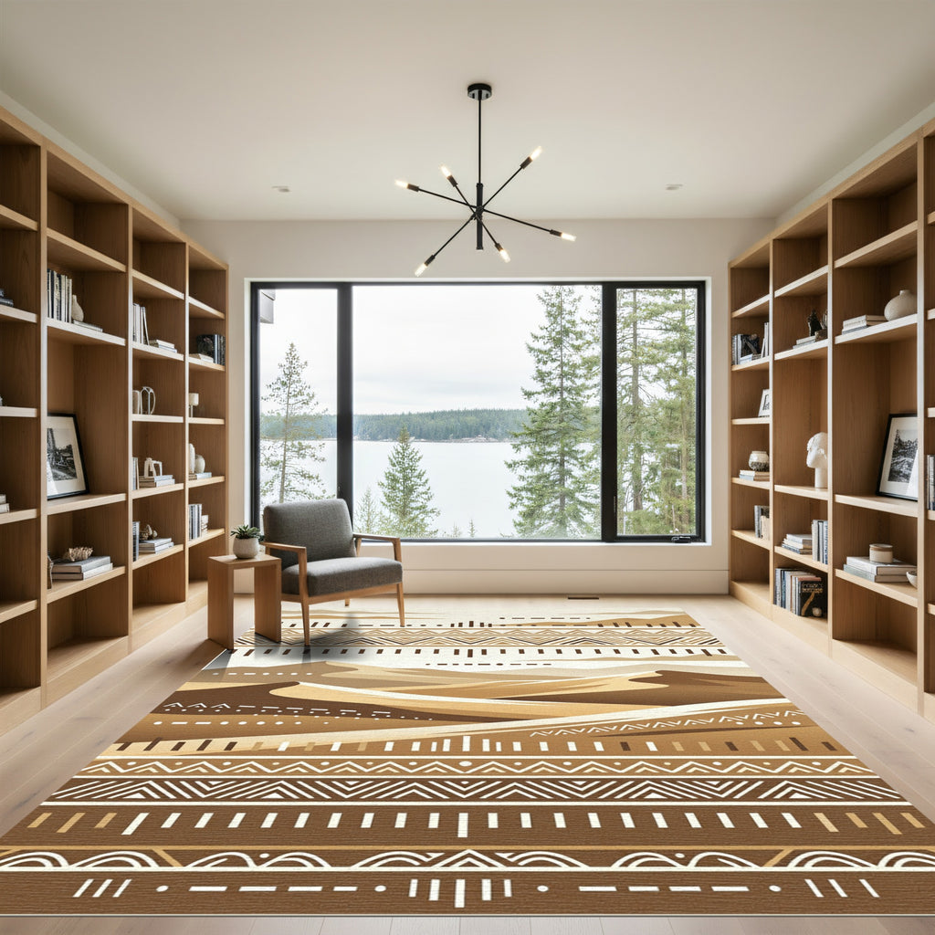 Earthy Dune Savannah Geometric Lines Rug