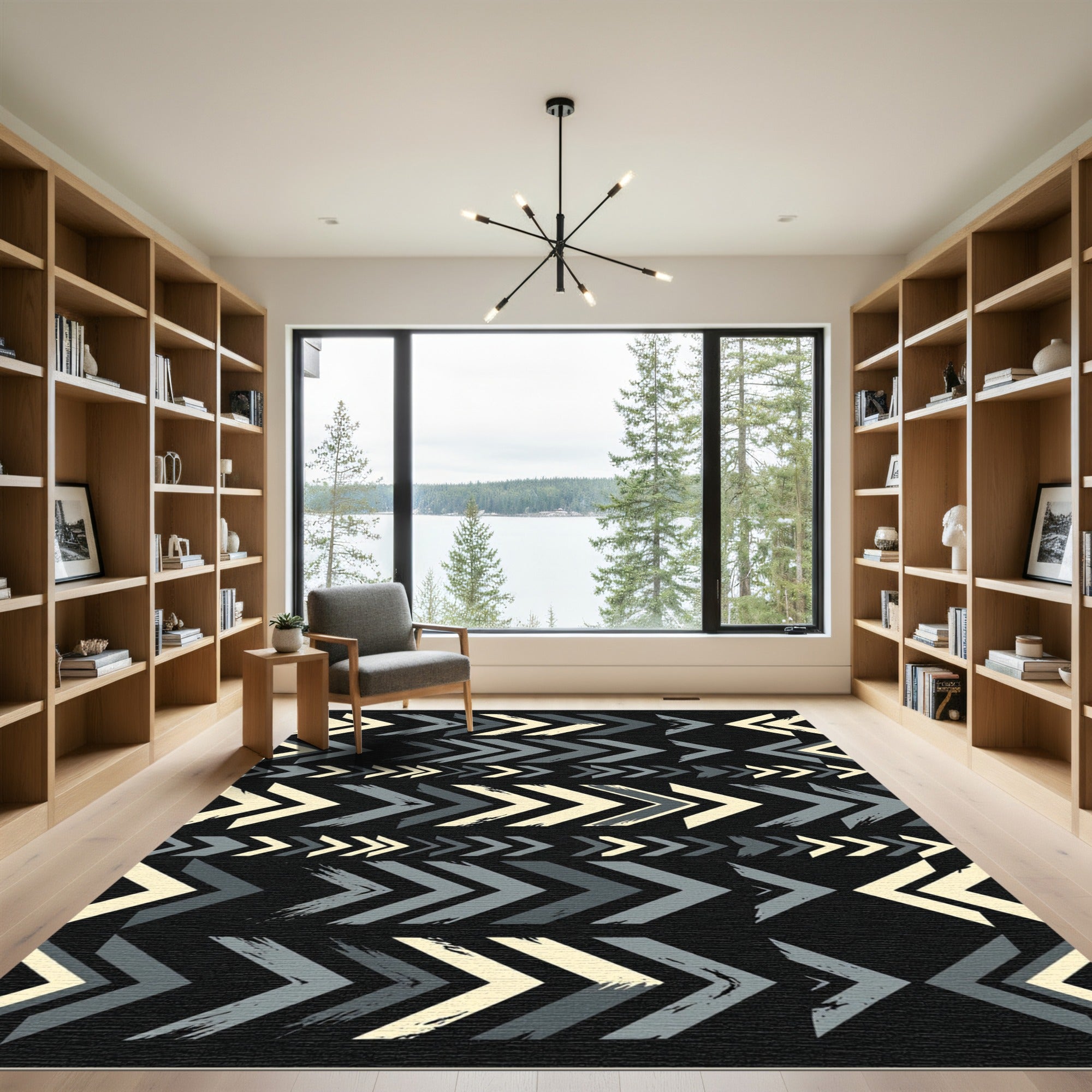 Monochromatic Chevron Arrow Geo Graphic Rug