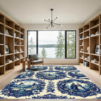 Indigo Scenic Scrollwork Farm Scene Rug