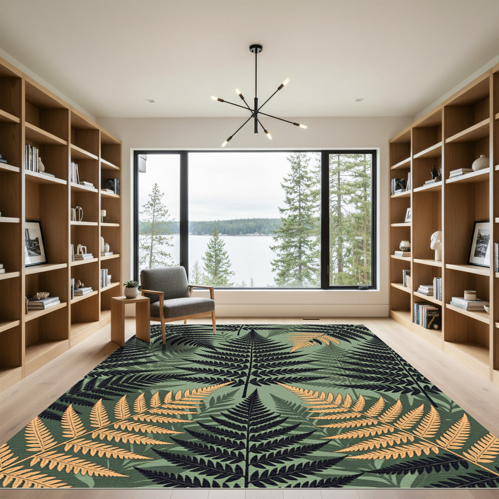 Lush Sage Golden Fern Foliage Rug