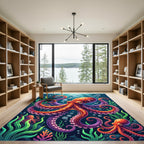 Vibrant Underwater Octopus with Bubbles Rug