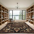 Elegant Bronze Filigree Medallion Scroll Rug