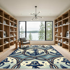 Nautical Anchor Rope Marine Navy Cream Rug